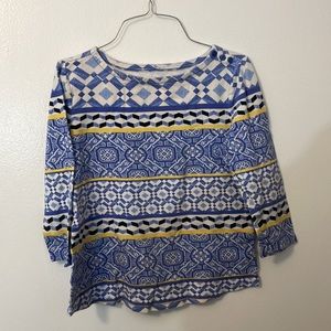 Charter Club small 3/4 sleeve pullover shirt blouse white w: blue & yellow